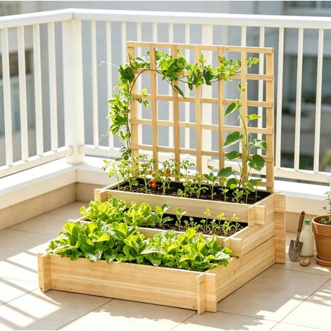 Hochbeet 95 x 95 x 110 cm aus natürlichem Tannenholz mit Rankgitter für Garten – MEUBLIV (1/5)