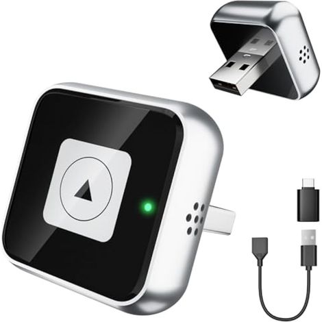 Mini Wireless CarPlay Adapter für iPhone, wandelt kabelgebunden in kabellos um, Plug & Play mit Typ-C/USB, kompatibel mit Android 11+ und iOS 10+ (Schwarz) (1/5)