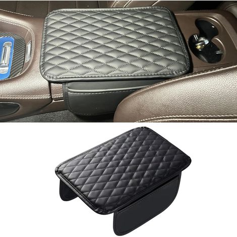 Housse de siège auto universelle – Cuir de haute qualité, motif losanges, avec poches latérales de rangement, convient aux voitures, SUV et camions – Noir (1/4)