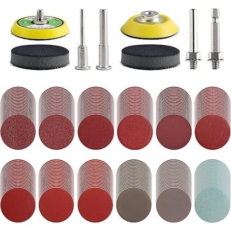 Packung mit 240 50-mm-Schleifscheiben für Bohrmaschinen, Schleifmaschinen und Rotationswerkzeuge mit 2 Stütztellern (je 6,35 mm), Schleifpads mit Körnung 80–3000