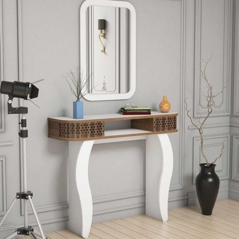 Mueble de Entrada Gazzuolo, Espejo Incluido, 2 Estantes, Modular, 105x30x85h cm Nuez Marrón (1/5)