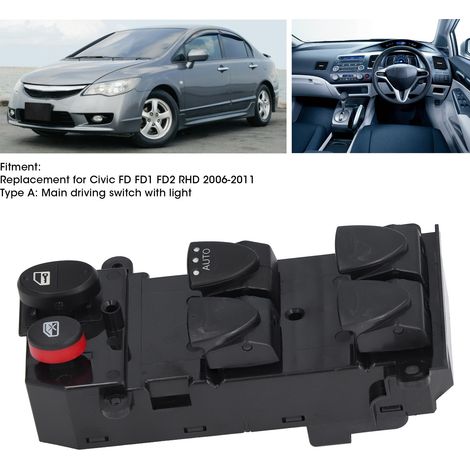 Fensterheberschalter 35750SNAU11 Schwarz ABS für Honda Civic FD FD1 FD2 2006-2011 Rechtslenker (1/5)