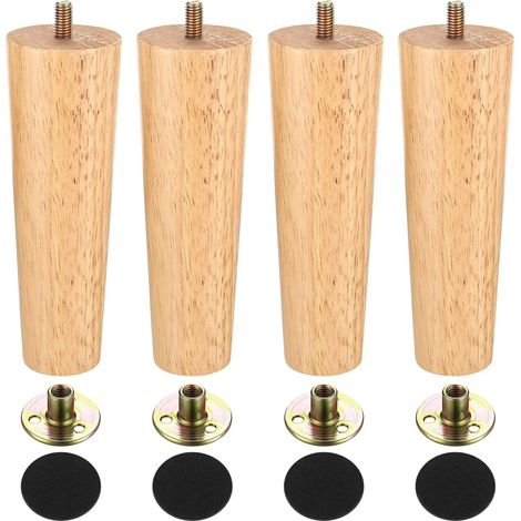 4 Pcs Pied de Meuble Bois Massif 15cm, Pieds de Meuble en Bois, Pieds de Meubles en Bois de Rechange, Pieds de Rechange en Bois pour Canapé Commode Table Meuble TV, avec Accessoires