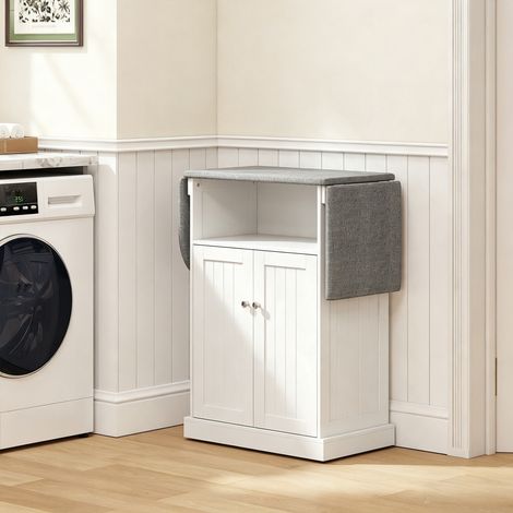 Armoire à repasser sur roulettes, table à repasser avec plateau repassable et pliable, 131 x 37 x 89,5 cm, blanc (1/5)