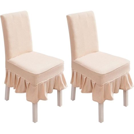 JSSEVN - Set of 2 Light Yellow Stretch Dining Chair Covers, Elastic Chair Covers, Dining Room Chair Protectors (1/5)