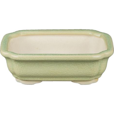Vaso per bonsai rettangolare in gres smaltato verde chiaro 13,5x9,5x3,5 cm - YM33