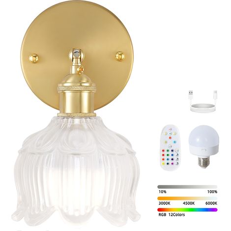 Applique murale LED sans fil avec télécommande, lampe de chevet rechargeable, intensité variable, changement de couleur RVB, 3000K-6000K, avec ampoule (1/5)