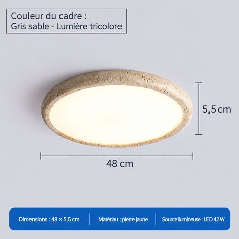 Plafonnier LED travertin jaune et bois rétro wabi-sabi 48 cm - lumière tricolore salon chambre IRC 80-90 3 kg – Livraison gratuite