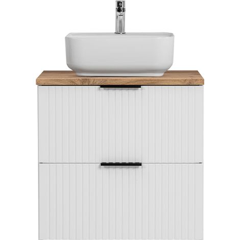 Waschtisch 60cm mit Aufsatzbecken, weiß mit Eiche Nb., Front gerillt, ADELAIDE-56-WHITE (1/5)