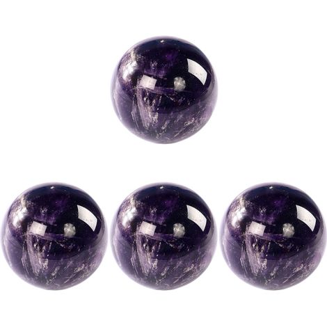 Un juego de 4 bolas de cristal de amatista para la decoración del hogar y la oficina en color púrpura.
