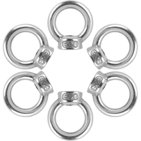 Écrou À Oeil M6 - Acier Inoxydable 304 - Diamètre Intérieur 17 mm - Épaisseur 5 mm - Pour Levage Et Fixation En Bricolage Et Ingénierie - Lot De 6 Pièces