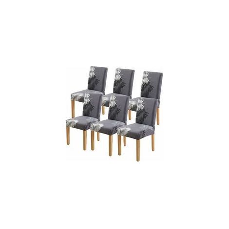 6Pcs Housse de Chaise Extensible pour Salle à Manger Protection de Chaise Imprimée Maison Hôtel Mariage Réunion (Gris) (1/5)
