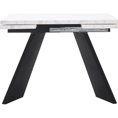 Table à manger télescopique (99-159×74cm), table à manger extensible, table de cuisine gain de place, large surface de travail, design flexible, pour bureau à domicile et salon, plateau blanc avec pie (1/5)