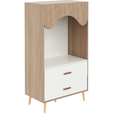 Offener Kinderschrank mit Kleiderstange und 2 Schubladen in Weiß/Natur 80 x 46 x 141,5 cm (1/5)