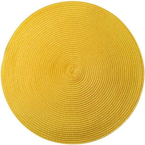 MINKUROW Set di 4 tappetini da tavolo rotondi intrecciati in PP lavabili e resistenti al calore 38 cm (Giallo Chiaro) (1/5)