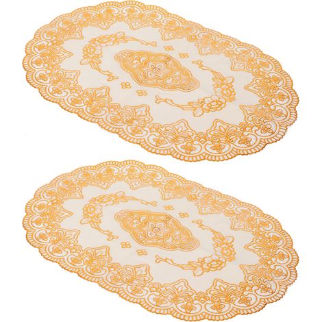 Set aus 2 ovalen, goldfarbenen PVC-Tischsets, Tischsets und Untersetzern für Küche, Restaurant, Hochzeit und Dekoration. (1/5)