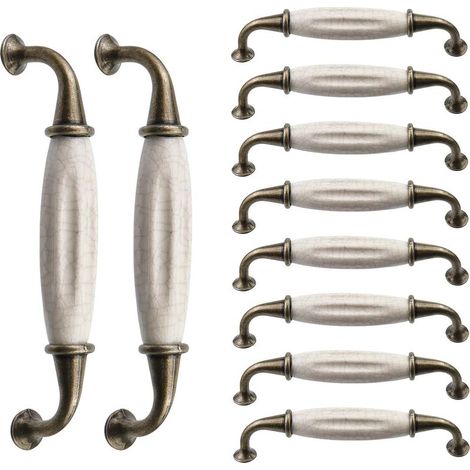 Porzellan-Schrankgriffe mit 10 Mittellöchern, 128 mm, antike Möbelaccessoires für Kommoden, Schränke, Schubladentüren mit V-Profil (1/5)