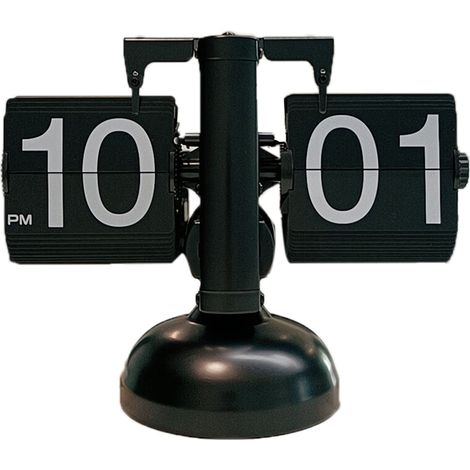 Réveil numérique silencieux à retournement mécanique, horloge de table précise pour salon et bureau, pied unique, tout noir (1/5)