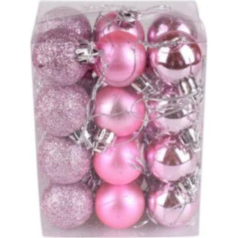 Sapin de Noël décorations de Noël 24 pièces jeu de boules d'arbre de Noël intérieur extérieur - 3cm rose