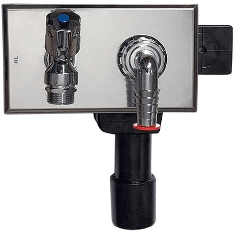 Sifón empotrado para lavadora DN40/50, toma de agua y grifo antiinundación R 1/2', conector de manguera cromado, 180x100mm