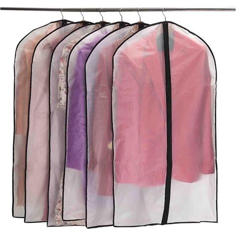 Sacchi porta abiti resistenti e traspiranti con cerniera, antipolvere e antitarme, 6 pezzi 60x100 cm (Nero) (1/5)