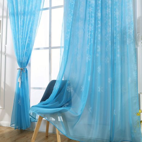 Rideau Voile Imprimé Motif Flocons Transparent pour Chambre et Salon Bleu Ciel (1/5)