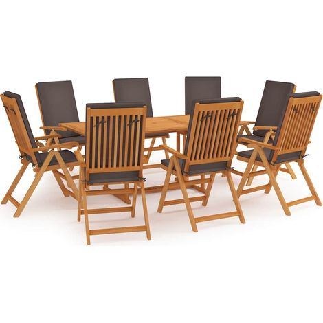 Ensemble à manger de jardin 9 pcs-Salon de jardin coussins Bois teck massif Gris 776828 (1/5)