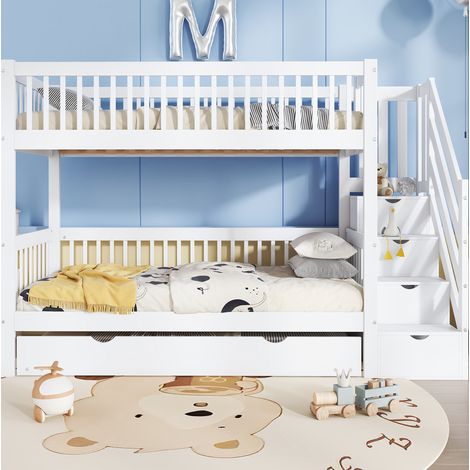 lit superposé lit enfant rangement gigogne bois blanc OKMYHOME (1/5)