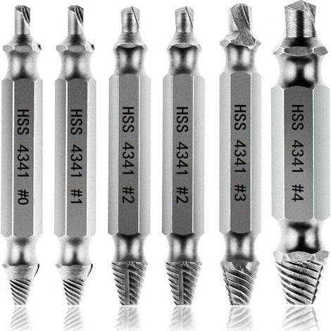 Extractores de tornillos dañados [6 piezas], extractor de tornillos, extractor de pernos roto fabricado en acero HSS 4341, dureza superior a 63 HRC.