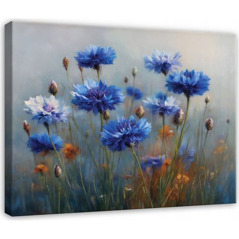 Tableau sur toile aux fleurs abstraites bleues – Décoration murale pour salon et chambre – 40 x 30 cm (1/4)
