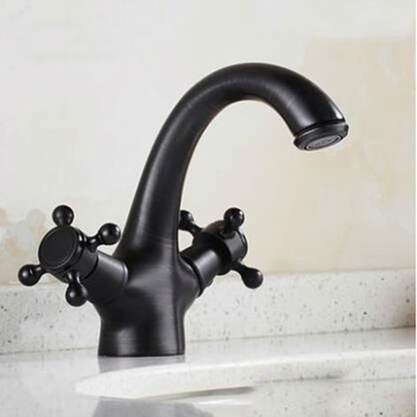 Vintage Doppelgriff-Armatur aus Messing für Bad und Küche, Antikbronze-Finish (1/4)