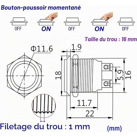 Bouton Poussoir Acier Inoxydable (1/4)