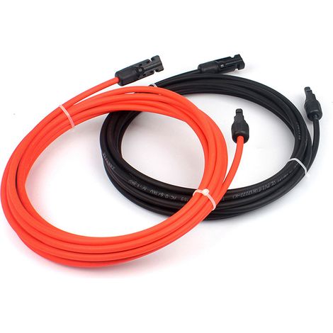 Cable D'extension Photovoltaïque MC4 - 14 AWG - Rouge Et Noir - 3 M - Usage Extérieur - Par Paire