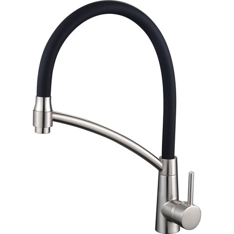 Kitchen electroplated sink single-pipe faucet, hot and cold dual-use pull-out household vegetable wash basin rotating all-copper faucet - Little Goddess brushed style