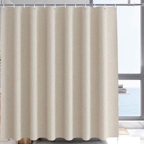 1 Rideau de douche, Lin synthétique, Déperlant, Œillets acier, Salle de bain