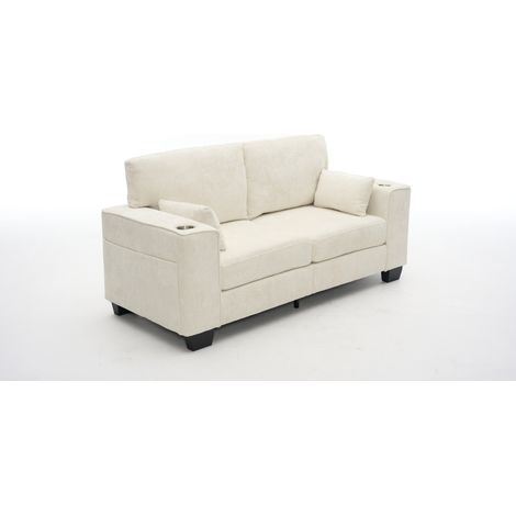 Sofá de 2 plazas de chenilla beige de 182 cm con portavasos y bolsillos laterales (1/5)