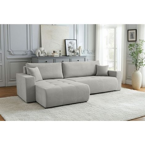 Ecksofa Schlafsofa Sofa ARMARI in Stoff Wind Grau Ottomane Rechts