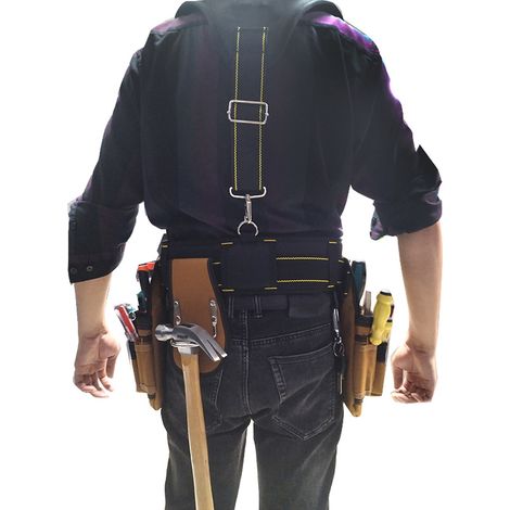 Ceinture porte-outils homme à 12 poches, sacoche professionnelle avec clip pour ruban adhésif, clip porte-clés et clip métallique. Idéale pour les électriciens, techniciens et charpentiers. Cadeau par (1/5)