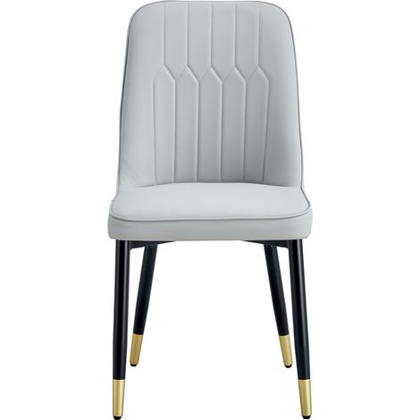 Lot de 2 chaises de salle à manger en cuir régénéré gris clair, dossier ergonomique, pieds métal noirs, confort durable pour cuisine, bureau et salon CHICFURN (1/5)
