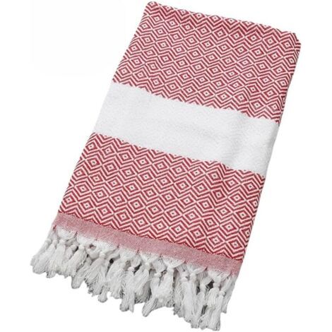 Sollbry Serviettes de plage pour adultes 1 pièce Serviette tissée en coton Serviette de bain douce Serviette de plage à séchage rapide Couverture de voyage-Rouge-100X180Cm (1/4)