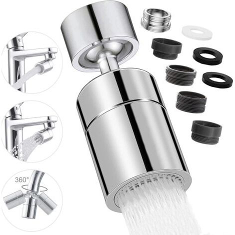 Aérateur de robinet, buse pivotante à 360° pour robinet de cuisine, 2 modes d'économie d'eau, filtre pour robinet d'économie d'eau pour évier de cuisine et de salle de bain (1/5)