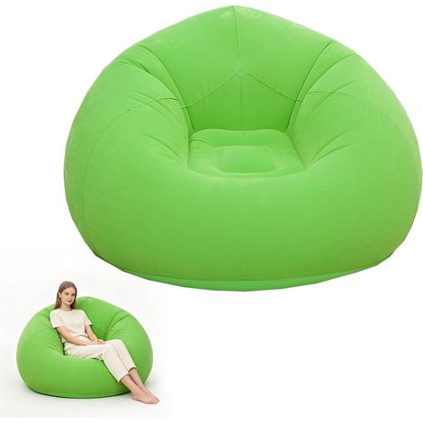 Fauteuil gonflable, pouf gonflable avec pompe à pied, fauteuil gonflable pour l'extérieur, le camping, la plage, la piscine et les voyages  Gonflage, portable, confortable (vert) (1/5)