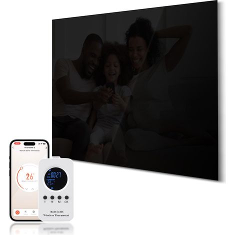 Chauffage infrarouge en verre, 600 W, montage mural, jusqu'à 120 °C pour 10 à 20 ㎡, chauffage électrique intelligent, avec télécommande et WiFi, noir (1/5)