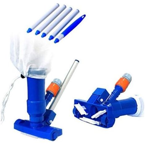 Aspirateur de Piscine,Kit d'entretien pour Piscine,Mini Aspirateur Manuel à Vide avec Brosse et 5 Pôles et Sac en Filet,Kit de Nettoyage Piscine pour Piscine Hors Sol (1/4)