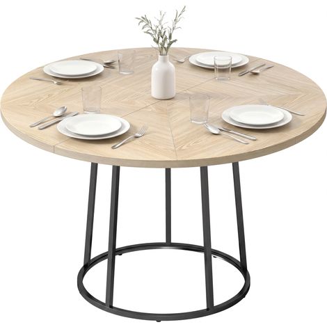 Table à manger ronde pour 4 à 6 personnes. Ø120x75 cm. piétement conique métal bois naturel. accueille jusqu'à 6 personnes. design contemporain élégant (1/5)