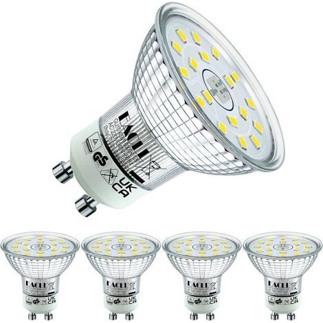 GU10 LED-Lampen, Kaltweiß, 4,9 W (entspricht 75 W Halogen), 4er-Pack, 6000 K, 585 Lumen, flimmerfreies Licht, breiter Abstrahlwinkel 120°, nicht dimmbar, 230 V Wechselstrom, Reflektorlampe [Energiekla (1/5)