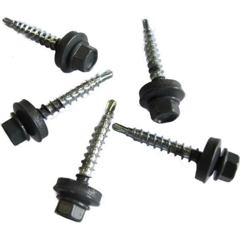 50 TORNILLOS AUTO CIERRE (4,9 x 35 mm) + 50 arandelas de sellado para paneles de teja fácil - Color - Gris antracita mate, Longitud - 3,5 cm
