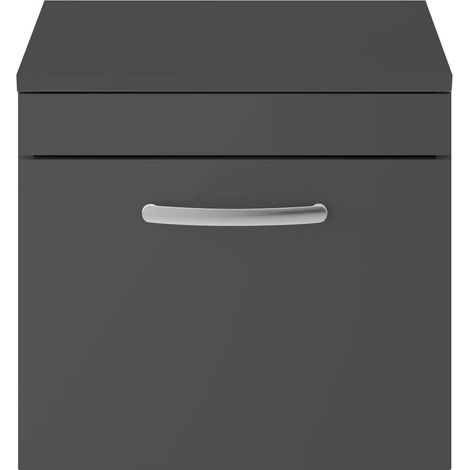 Nuie Athena Wall Hung 1-Drawer Vanity Unit and Worktop 500mm Wide - Gloss Grey (1/5)