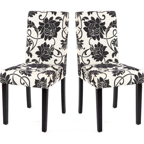 Lot de 2 chaises de salle à manger en tissu imprimé blanc&noir pieds foncés CDS04022 (1/5)