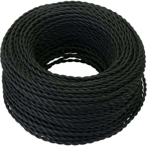 Câble Electrique Textile 10M，Rétro Corde de chanvre tressé torsadée Câble 2x0, XU,75 mm², 2 fils torsadés toronnés，pour DIY Pendentif Lampe/Noir,AAFGVC - KZQ